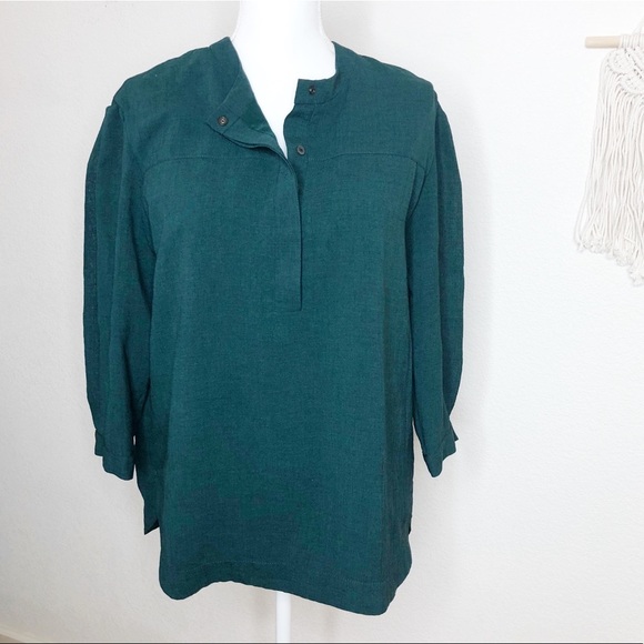 Cefinn Half Button Layered Forest Green Blouse - Picture 2 of 8